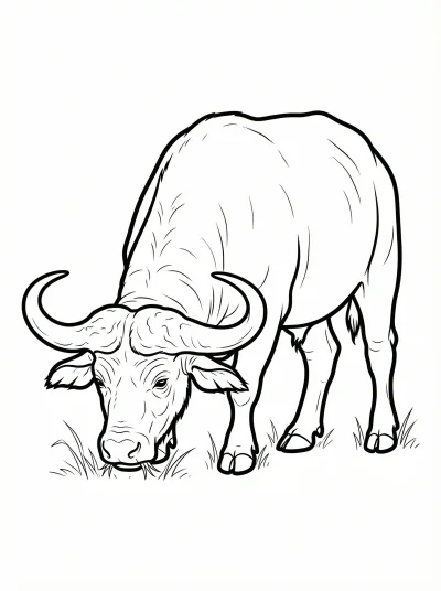 Cape Buffalo Grazing Coloring Page