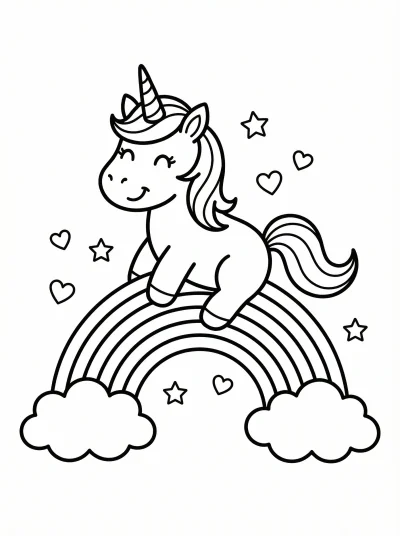 Cute Unicorn Sitting on a Rainbow Coloring Page