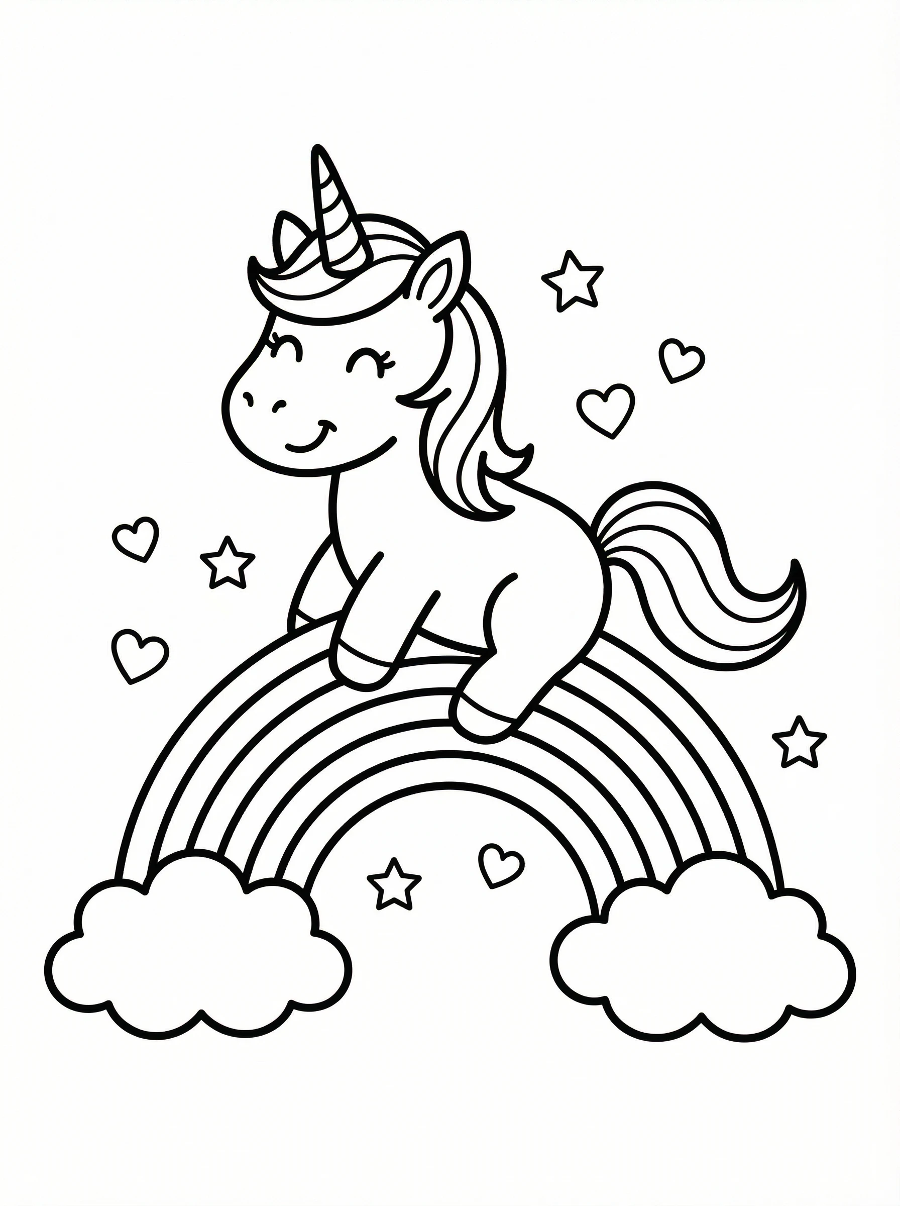 Cute Unicorn Sitting on a Rainbow Coloring Page