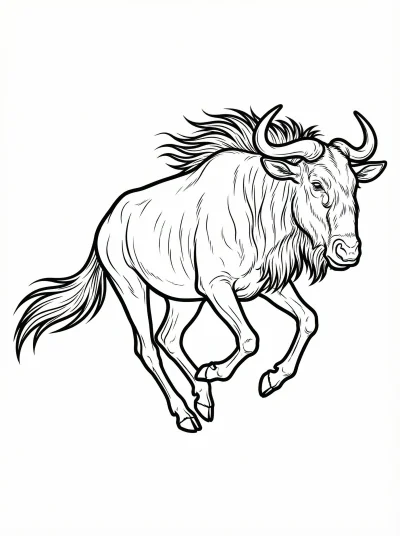 Galloping Wildebeest Coloring Page