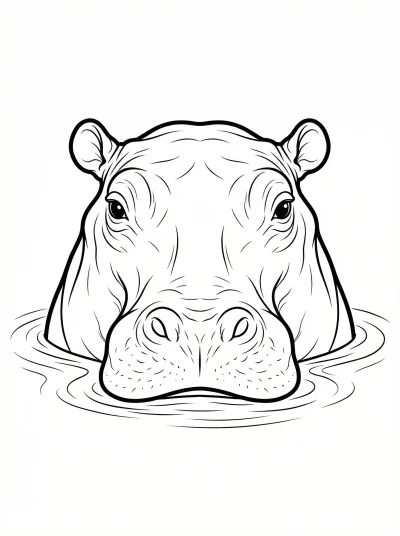 Hippopotamus Surfacing Coloring Page