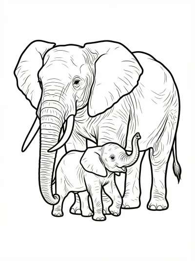 Mother and Baby African Elephant Coloring Page