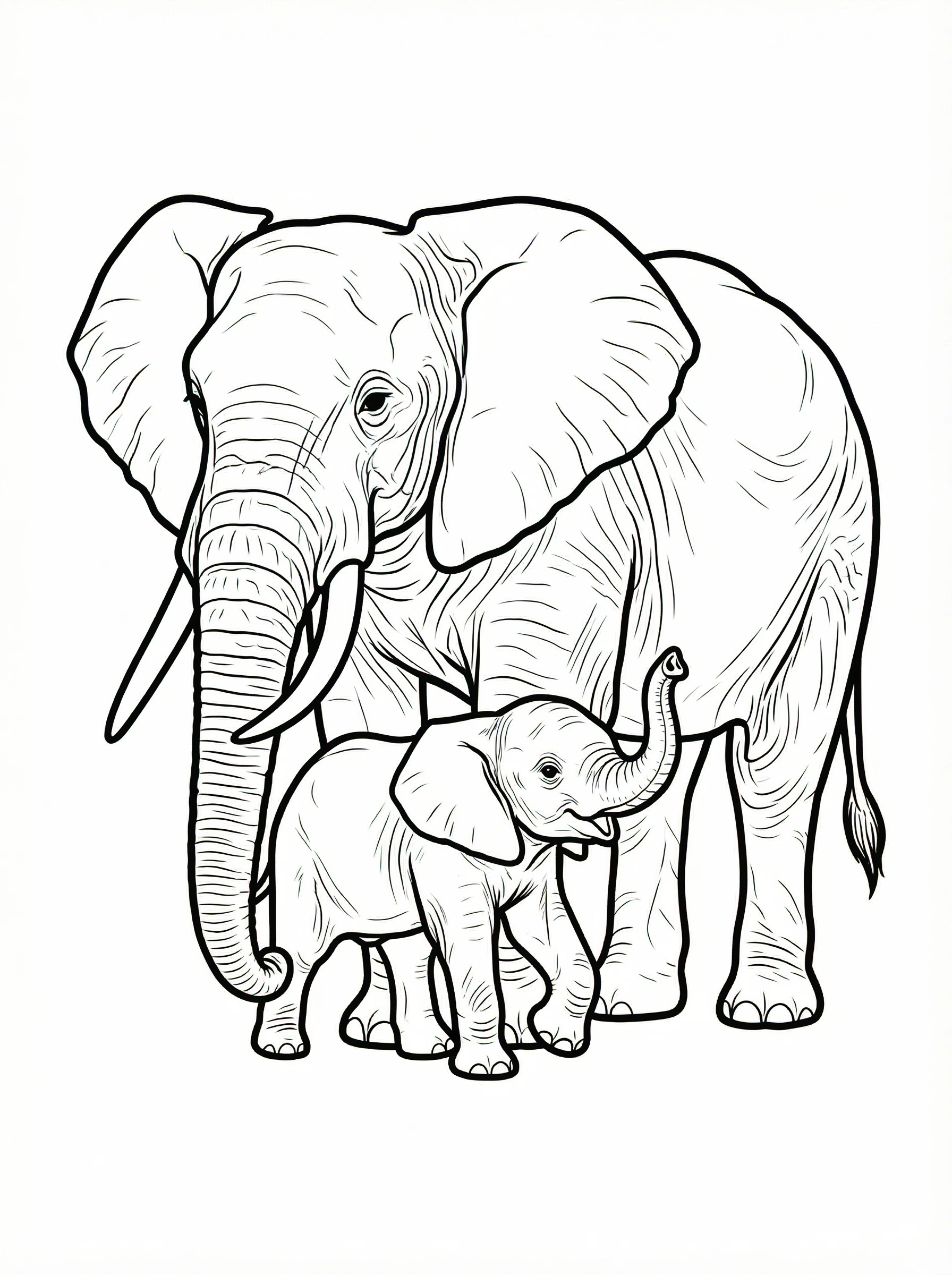 Mother and Baby African Elephant Coloring Page