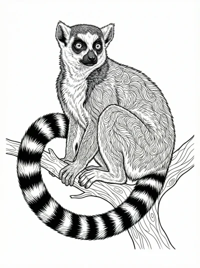 Ring-Tailed Lemur on a Branch Coloring Page