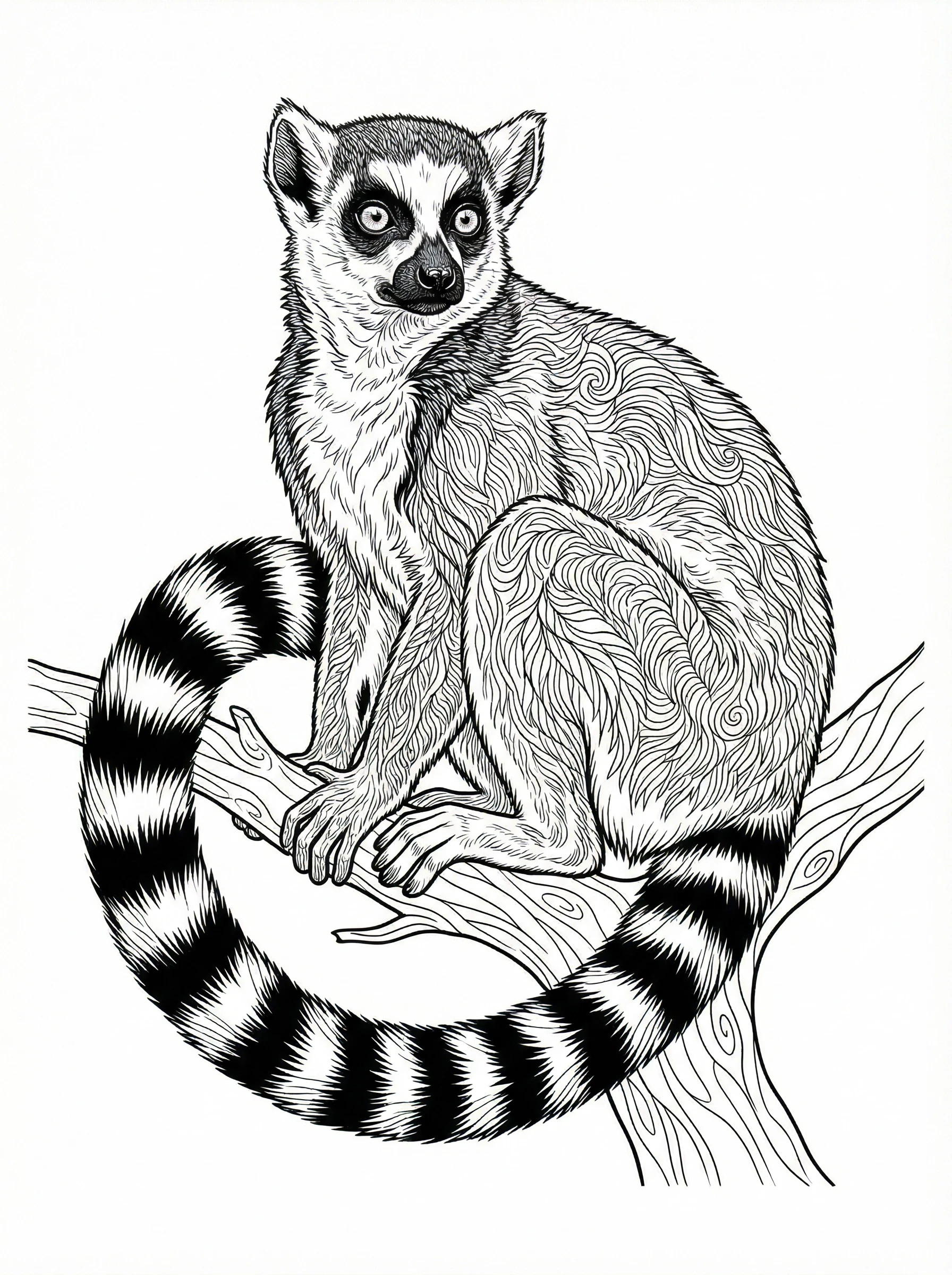 Ring-Tailed Lemur on a Branch Coloring Page