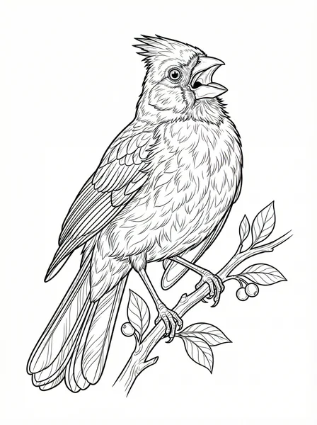 Singing Cardinal on a Branch Coloring Page