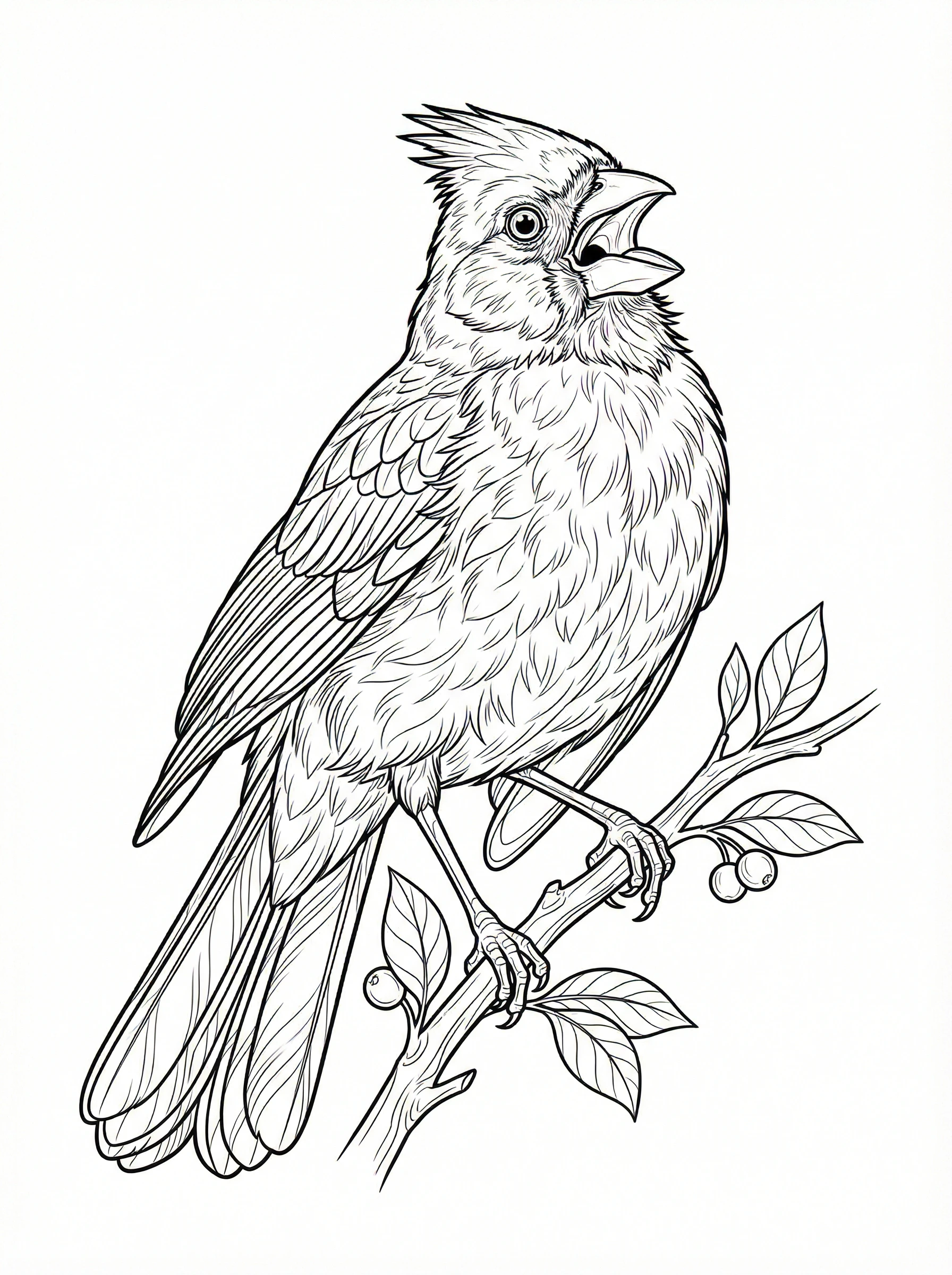 Singing Cardinal on a Branch Coloring Page