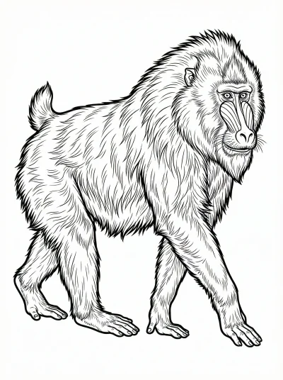Walking Mandrill Coloring Page