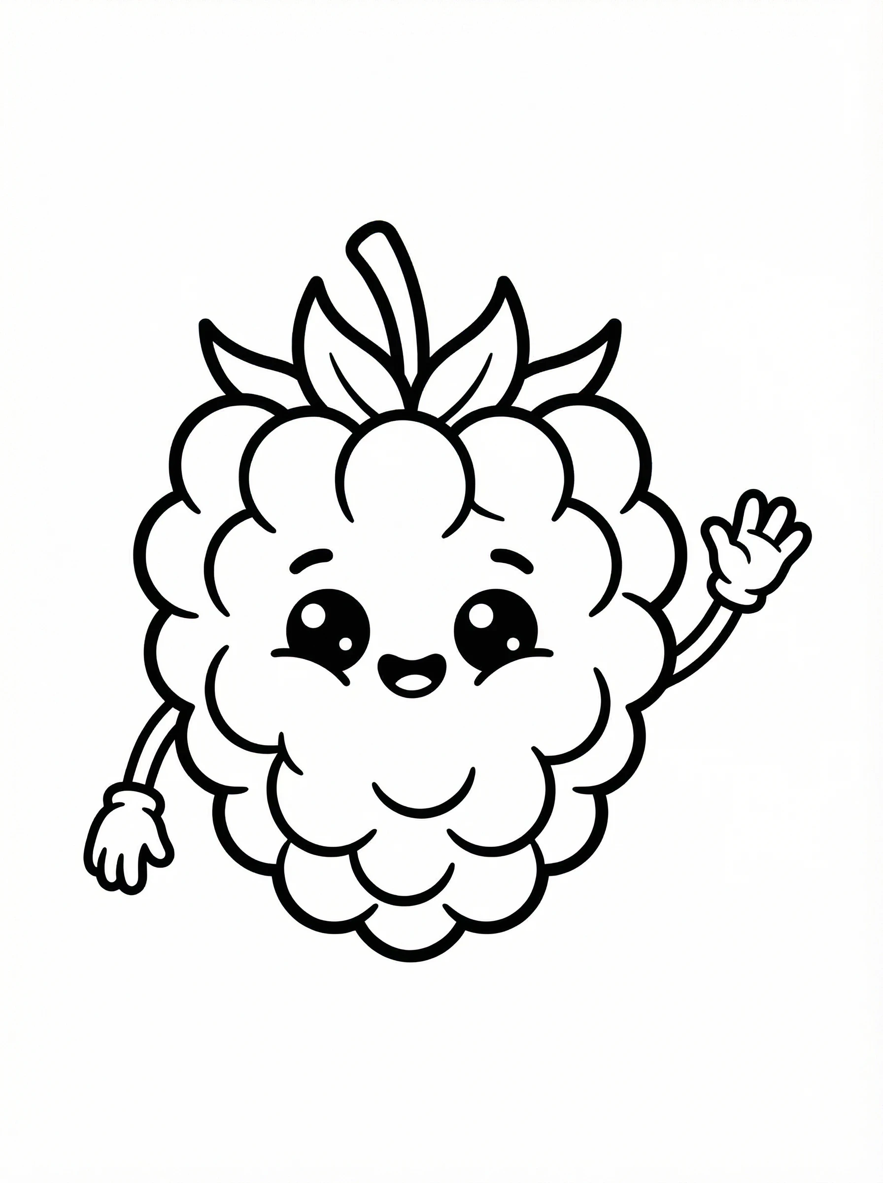 Easy Color Raspberry Cute Waving Raspberry Coloring Page