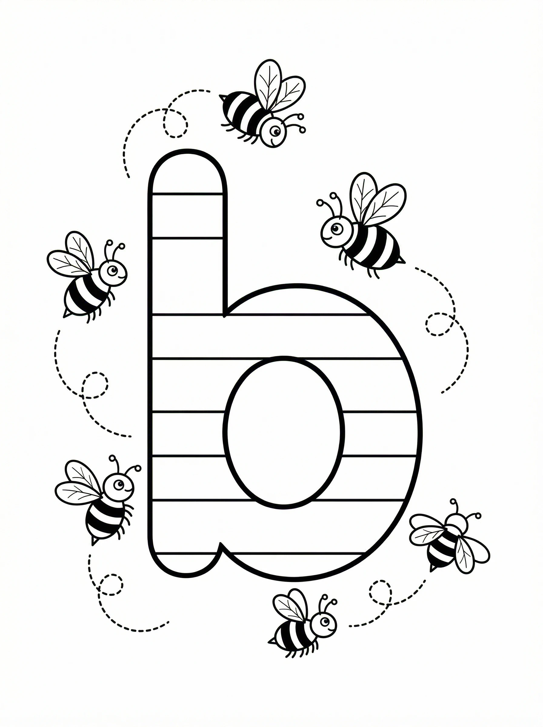 Letter b with Bumblebees Coloring Page