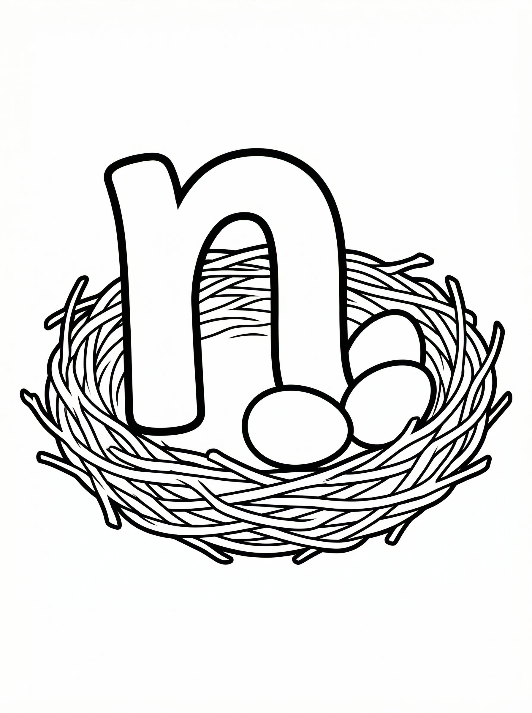 Letter n in a Bird Nest Coloring Page