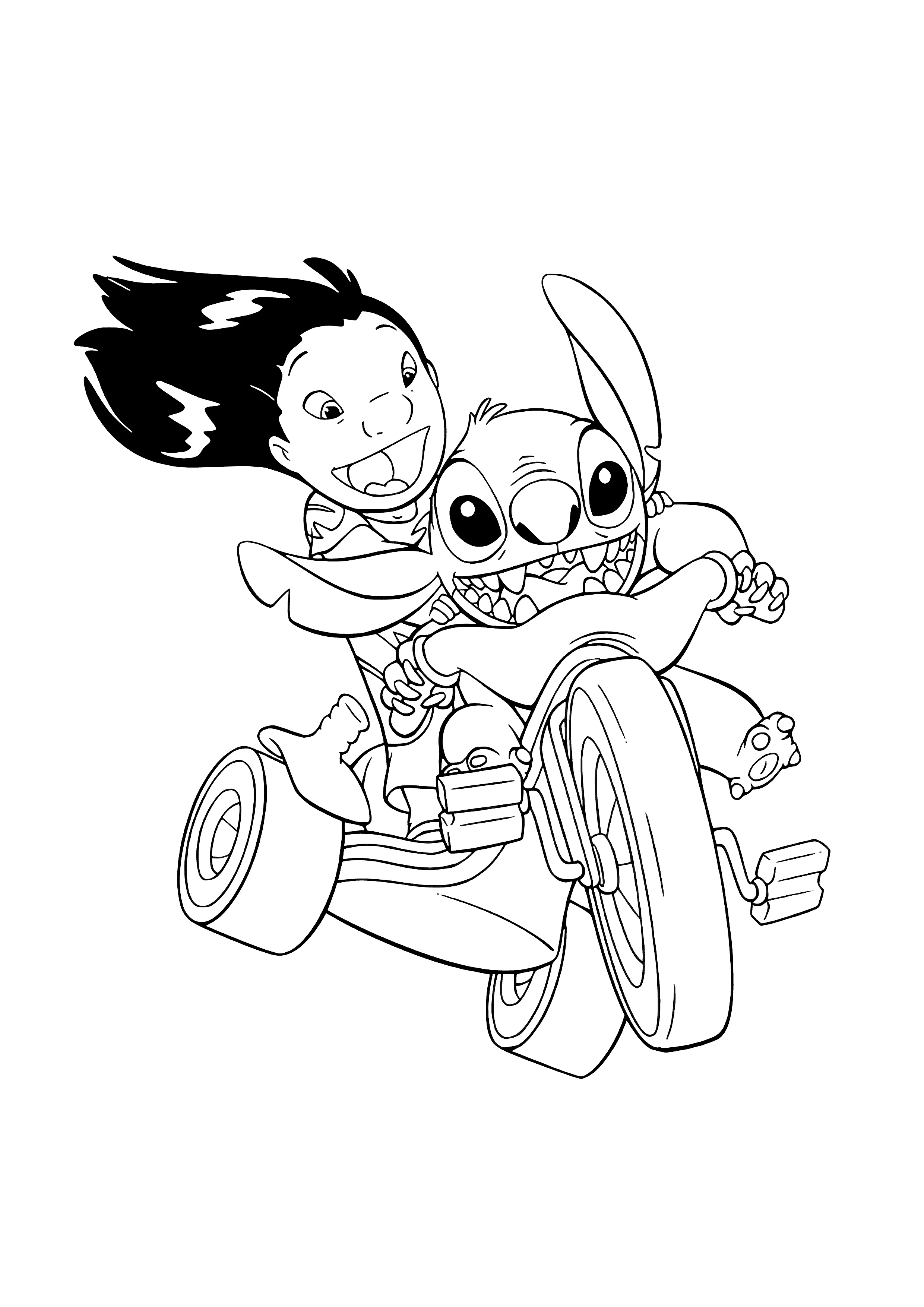 Stitch Riding Lilo and Stitch Riding a Bike Coloring Page